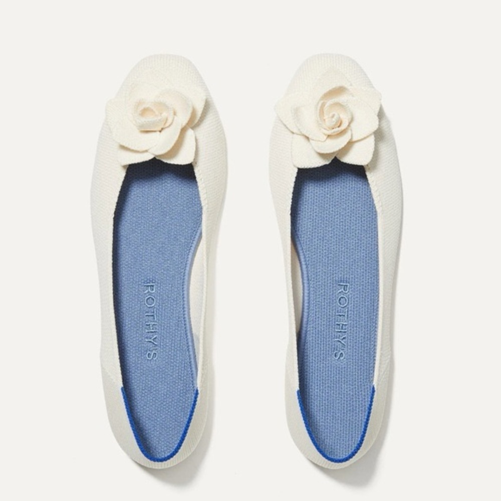 Rothy's The Petal Square Women’s Ivory Love Bird Cream Flats